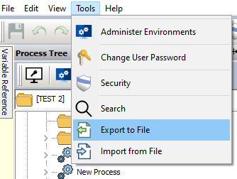 Tools menu showing the Export to File option